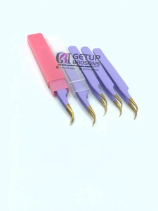 Pince à épiler en acier inoxydable de 10 mm de haute qualité, durable, incurvée, avec revêtement en poudre violette, pointe dorée, anti-magnétique, anti-statique, prise en main fine - Product Image 4