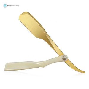 มีดโกนหนวดแบบแมนนวลสำหรับผู้ชาย,มีดโกนแนววินเทจทรงตรงแต่งขอบโลหะ - Product Image 2