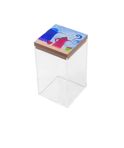 <b>Square</b> Acrylic Food <b>Container</b> with Wooden Lid Bohemian Design 1-3L Capacity Spice Storage Box Cube Shape Clear <b>Plastic</b> With Lid - Product Image 1