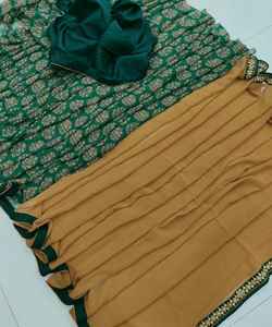 Bollywood Designer prêt à porter Lyra tissu Saree travail fleur broche fête porter impression numérique coloré Saree avec vêtement indien Bl - Product Image 2