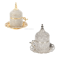 Ensembles de Tasses à Café Turc, Grec ou Arabe, en Cuivre, Mugs à Espresso, Coffret Cadeau Islamique Musulman Luxe Couvert de Perles, Style Anatolien de Turquie