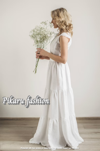 Blanc longues dames robes de haute qualité prix pas cher produit 2024 gitane été Boho grande taille décontracté élégant Maxi robes - Product Image 5