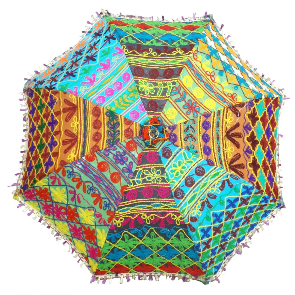 Groothandel Indiase Multi Kleur Borduren Paraplu Etnische Hippie Decoratieve Thema Christmas Party, Bruiloft Decoratie Paraplu