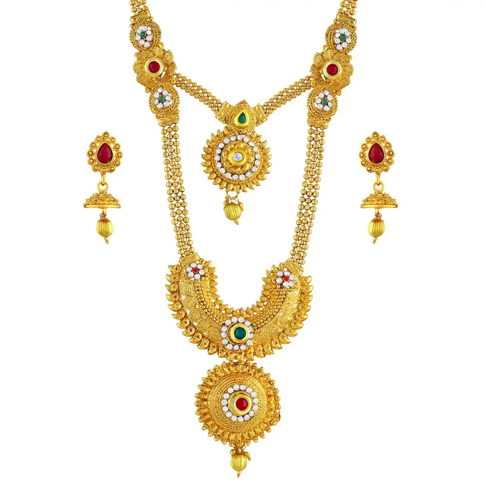 Enchanting Gold Plated Wholesale Jewellery 1 Gram Gold Plated Copper Opera Style Necklace Set For Women
