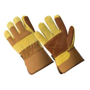 Gants de gréeur canadiens de haute qualité en cuir de vachette fendu et tissu de coton Gants de travail de sécurité industrielle pour la protection des mains - Product Image 1