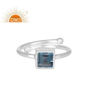 Natural Square Cut London Blue Topaz Gemstone <b>Ring</b> Jewelry Manufacturer Attractive Look <b>925</b> Sterling <b>Silver</b> <b>Ring</b> - Product Image 1