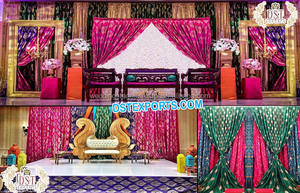 Custom Wedding Ceremony Backdrop/<b>Drapes</b> Glowing Mehndi Stage Backdrop <b>Curtains</b> Custom Design Wedding Mehndi Stage Backdrops - Product Image 3