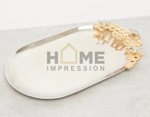 Bandeja de aluminio fundido chapado en oro con posavasos con cuentas de mármol, vajilla superventas, posavasos para tazas de té y café para gran oferta - Product Image 4