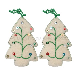 Christmas Felt Ivory Hanging Tree Ornaments Set Of 2 X-Mas Tree Decor Gift Wall Hangings <b>Wool</b> Felt Accessories <b>Craft</b> Supplies - Product Image 1