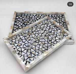 Plateau indien en bois, 1 pièce, pour cadeau du Ramadan Eid, Design moderne Unique, décoration de maison, plateau à incrustation en perles, fabrication - Product Image 4