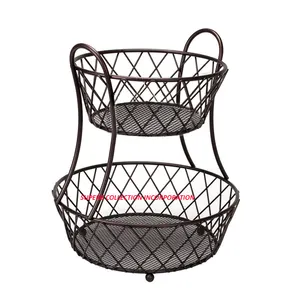 Black Luxury and Woven Wire Metal Fruits and Vegetables Basket 2 Tiers Manufacturers and Exporters