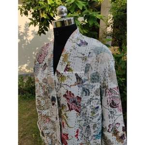 เสื้อแจ็คเก็ตผ้าฝ้าย100% สำหรับผู้หญิงเสื้อคลุมพิมพ์ลายแคนธาสีขาวเสื้อโค้ทผ้าทอมือไซส์ใหญ่ไซส์ใหญ่พิเศษ - Product Image 3