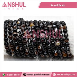Perles rondes en agate noire naturelle pure, qualité AAA, 8 mm, provenant d'un exportateur indien. - Product Image 2