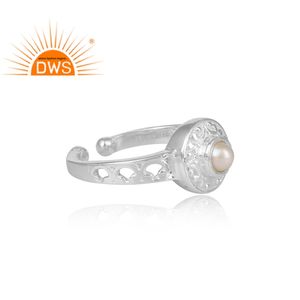 Anillo de Plata de Ley 925 con gema de perla blanca Natural, joyería de diseño indio hecha a mano - Product Image 3