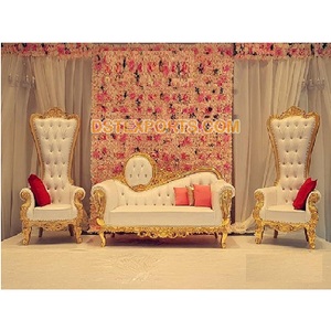 Conjunto de sofás de escenario para boda, mobiliario de escenario clásico dorado y blanco, para recepción de boda, elegante, para novia y novio - Product Image 1