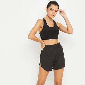 Black Spandex/Polyester Women's Casual Knee Length <b>Mid</b> Waist Elastic Closure Solid Color Knitted Breathable Eco-Friendly Shorts - Product Image 5