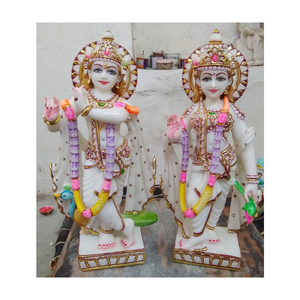 Radha Krishna Murti en marbre blanc poli, 1 pièce - Product Image 1