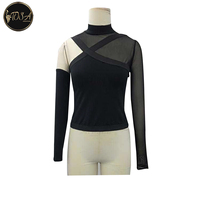 Nouveau design – Blouse courte pour femme, style hip-hop, éco-responsable, à épaules dénudées, ornée de paillettes, transparente, respirante et à découpes ajourées