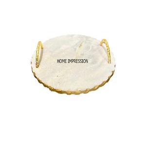 Plateau en marbre blanc avec deux poignées dorées Plateau en marbre fantaisie en forme de rectangle avec couteau pour équipement de restaurant au prix le plus bas - Product Image 3