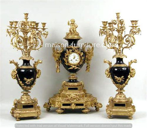 Ensemble complet de décoration d'intérieur classique de luxe, horloge de table en laiton ange et chandeliers en albâtre - Product Image 6