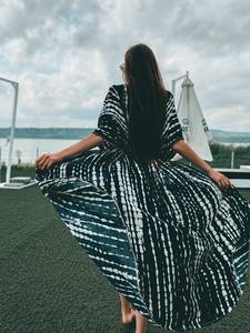 Estilo Boho Tie Dye Long Kimono Robes das mulheres Nova Coleção 100% Algodão Verão Praia Cover-Up Tecido Mangas Natural <span class=keywords><strong>Resort</strong></span> <span class=keywords><strong>Wear</strong></span> - Product Image 3