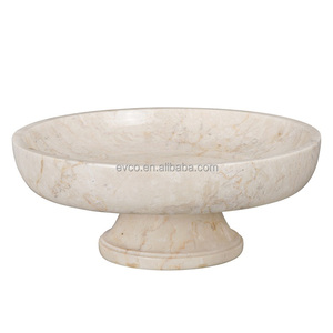 Natural Champagne Marble Fruit Bowl On Pedestal - Product Image 1