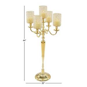 Nouveau grand candélabre en aluminium en métal de conception Unique avec boule de cristal en or à 5 bras fini pour les décorations de table de mariage - Product Image 6