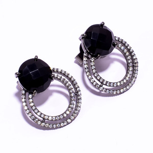 Fantastic 925 Sterling Silver Vintage Post <b>Stud</b> Earrings Women's Most Demanded Natural Black Onyx Cubic Zircon Designer Fashion - Product Image 3