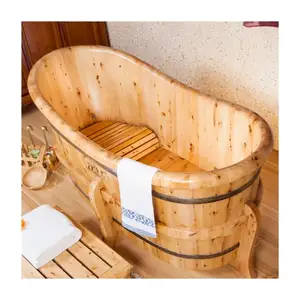 Baignoire en bois de cèdre autoportante, douche à canon en bois, pour la maison et le spa