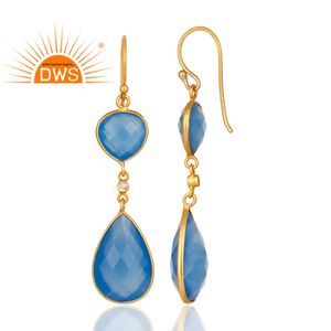 Boucles d'oreilles pendantes pour femme, bijoux fantaisie en argent Sterling 925, pierres précieuses de calcédoine bleue naturelle, fabrication de bijoux - Product Image 3