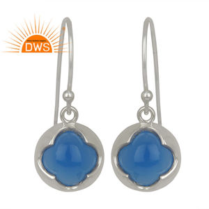 Designer Sterling Fine Silver 925 Dangle Earrings Wholesale Natural Blue Chalcedony Gemstone Earrings Jewelry - Product Image 1