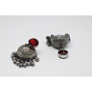 Pendientes de aro tipo jhumka ghungro de latón con incrustaciones de piedras, estilo indio, imitación plata, a la última moda, venta al por mayor, para mujeres y niñas. - Product Image 3