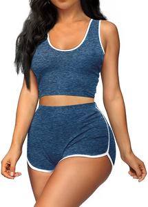 Mujeres deportes Fitness verano Crop Tops y pantalones cortos conjuntos señoras Casual 2 piezas conjunto de entrenamiento O-cuello Tops pantalones cortos Logo - Product Image 2