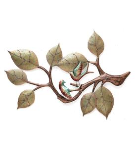 Metal <b>Tree</b> With Birds Mural With <b>Lighting</b> Golden Brownish Wrought Iron 3D Hanging Sculpture Metal Wall Art for Wall Decoration - Product Image 1