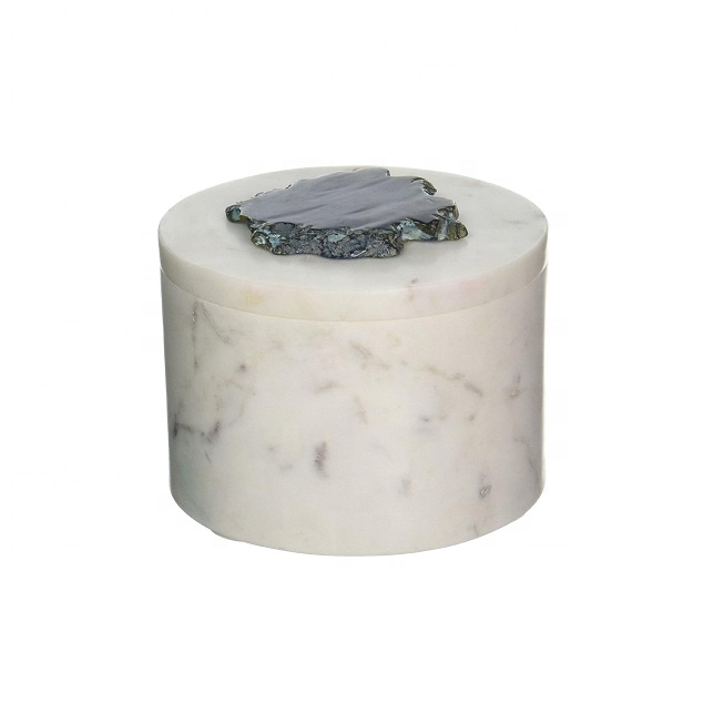 Индивидуальная цилиндрическая декоративная круглая мраморная шкатулка для ювелирных изделий с крышкой и цветочной инкрустацией, декоративная шкатулка для ювелирных изделий оптом
