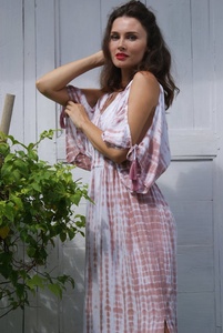 Sexy Beach Wear Geometric Loose Fitting Boho Maxi <b>Dress</b> Tassel Slit <b>Elasticated</b> Waist Hot V Cleavage Light Summer Rayon - Product Image 4
