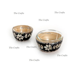 Chocolates Serving Bowl Set Of Two Different Size Wooden And Glass Serving Bowl With <b>Mother</b> Of Pearl Work - Product Image 3