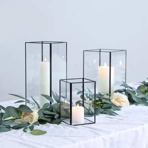 Bougeoirs Hurricanes en verre faits à la main en métal noir encadré parfait pour Festival Home Decor bougeoir en verre - Product Image 4