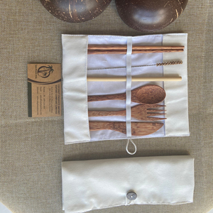 Ensemble de couverts à la noix de coco écologique 100% naturel du Vietnam cuillère bouddha en ébène et ensemble de cuillères sombres pour le voyage - Product Image 2