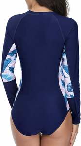 Bañador Reversible de una pieza para mujer, manga larga, cremallera, protección UV, protector contra sarpullido para surf, estilo de maternidad, patrón estampado - Product Image 5