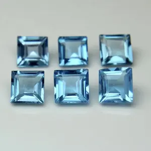 10mm Natural Swiss Blue Topaz Faceted Square Cut Loose Gemstones