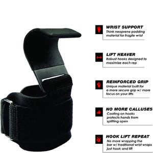 Sangles de crochet de poignet d'haltérophilie en néoprène Crochets électriques antidérapants avec poignées enduites de caoutchouc - Product Image 2