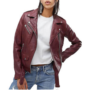 Veste en cuir de peau de mouton de Style Vintage pour femmes de haute qualité col roulé respirant fermeture à glissière fini imperméable - Product Image 3