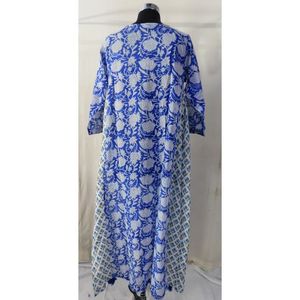Indian Block Print Trenddy Cotton Spring Casual Handmade Designer Robe tunique longue au sol avec double bouton en tissu - Product Image 4