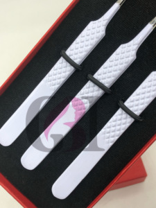 แหนบต่อขนตาสแตนเลสมืออาชีพเคลือบผงสีขาวปรับแต่งโลโก้ได้ตามต้องการ - Product Image 5