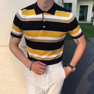 Polo ligero para hombre con rayas verticales, estilo informal, manga corta, material de mezcla de algodón - Product Image 3