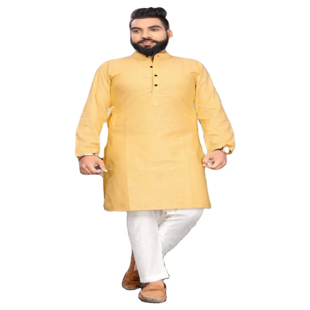 Gelb nur Kurta für Männer Designer Plain Pathani Bollywood Mode Großhandel Preis