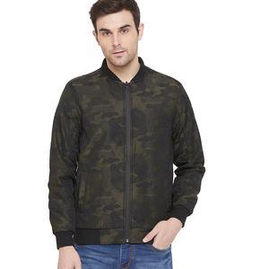 Men's Slim Bomber Jacket <b>Stand</b> Collar High Street Style Breathable Windproof Winter Warm Zipper Closure Embossed Washed - Product Image 1