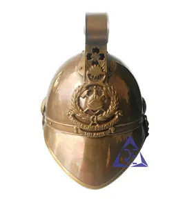 中世纪消防员头盔全黄铜MFB消防员头盔服装复古消防员消防员头盔标准棕色古董