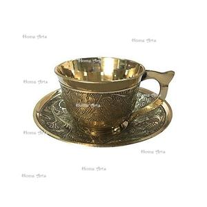 Embossed Design Brass <b>Tea</b> <b>Saucer</b> Set Customized Shape <b>And</b> Size <b>Tea</b> <b>Cup</b> <b>And</b> <b>Saucer</b> With Prime Quality - Product Image 1